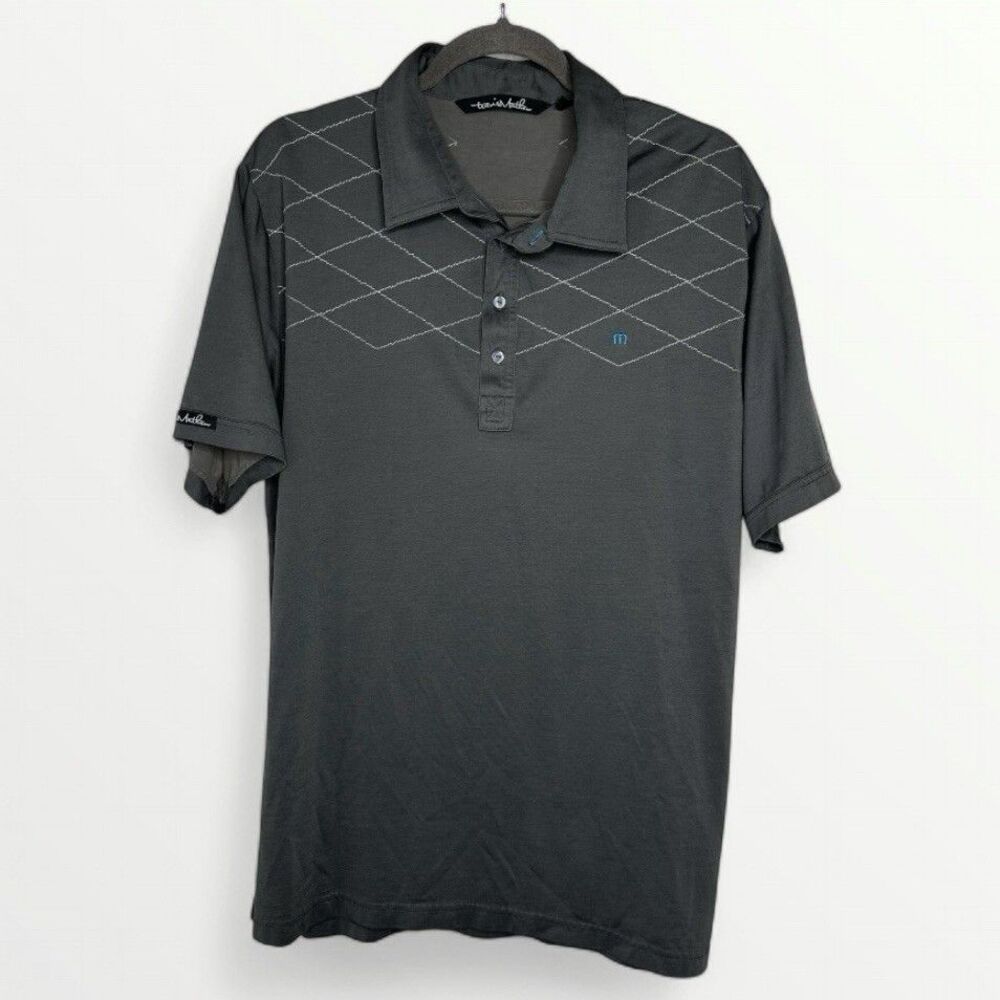 Travis Mathew Golf Polo Shirt‎ Sz XL Gray White Diamond Stitching Pima Cotton